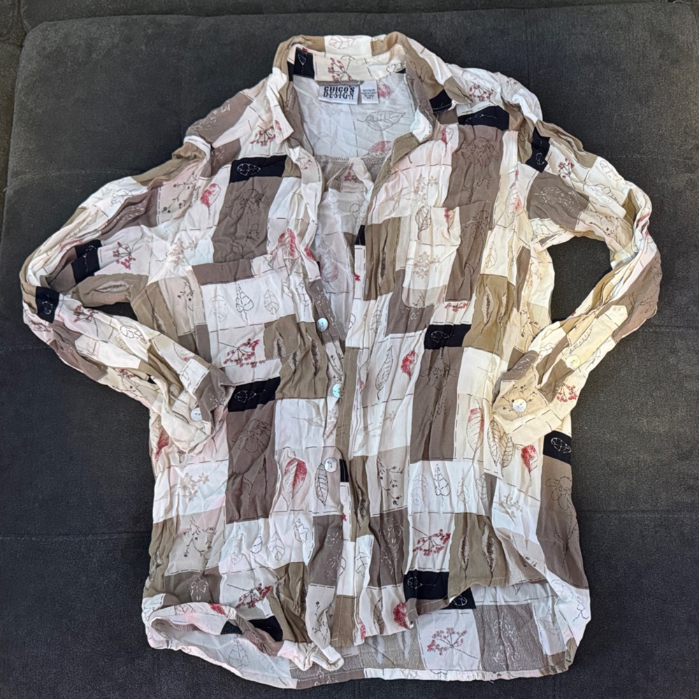 Chico's Patchwork Button-Up Shirt - Cream, Brown, Black